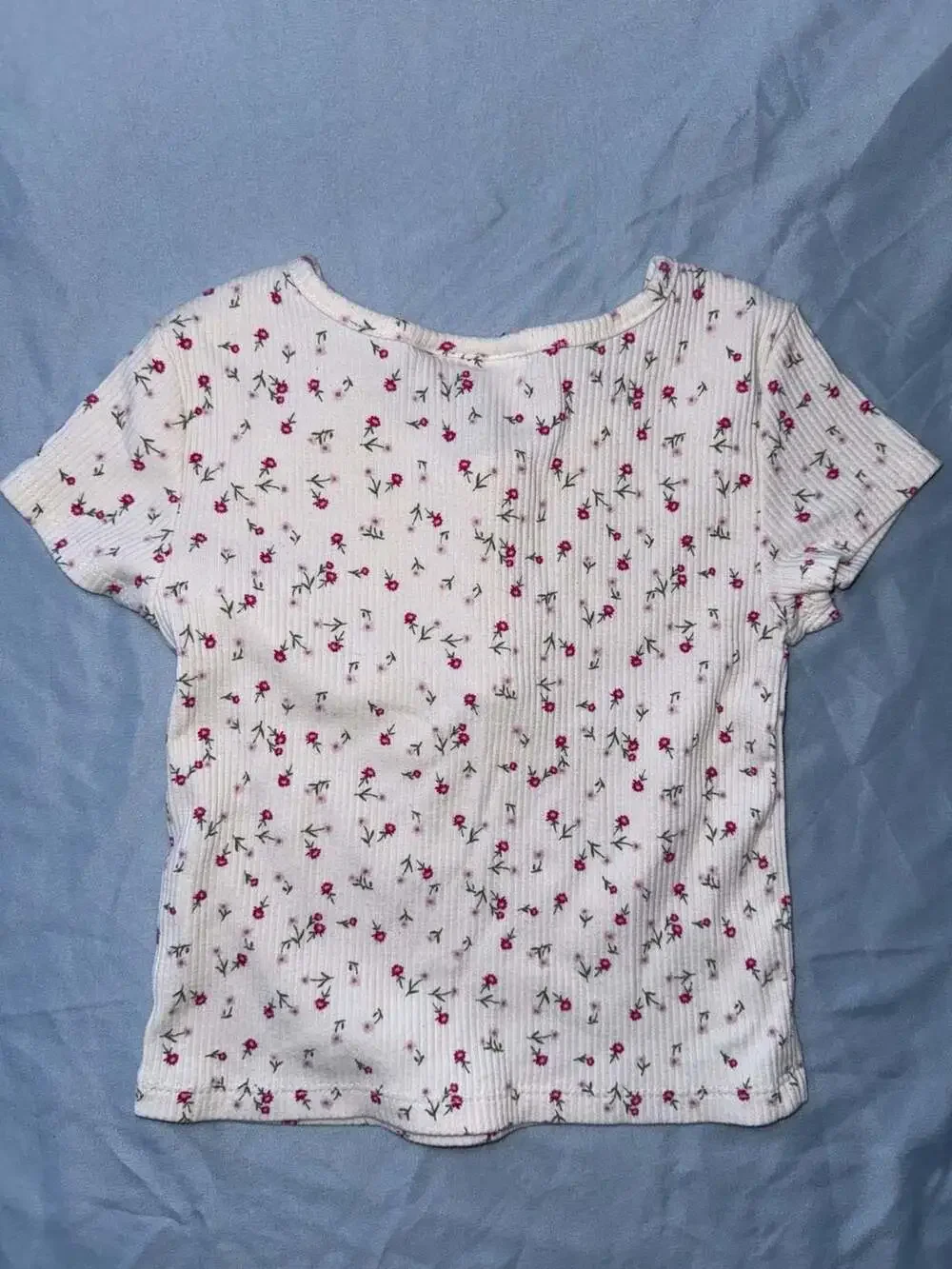 The Children's Place Girls Short Sleeve Floral Print Ribbed Henley Top